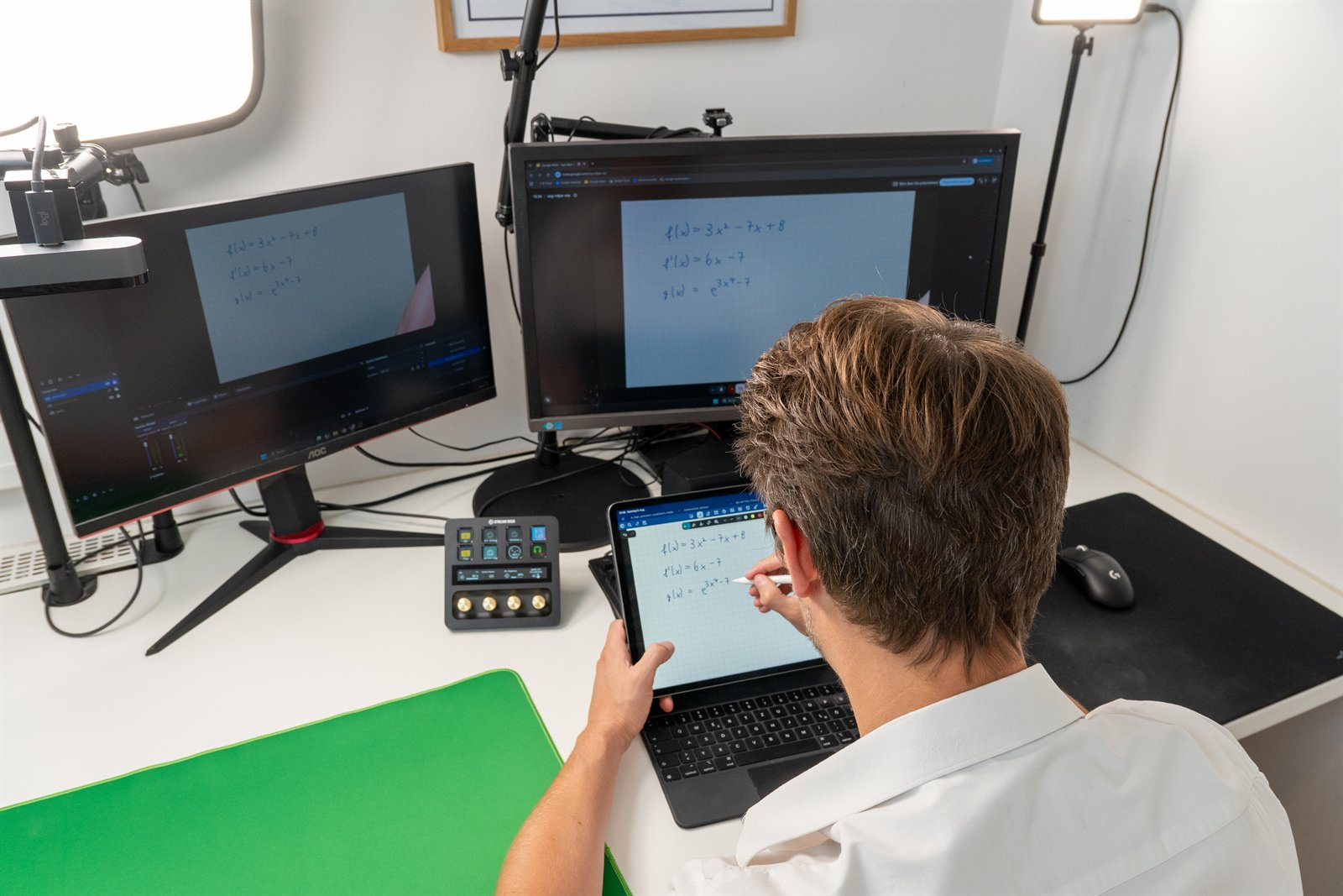 Björn Bahr schreibt während des Online-Unterrichts mit einem Stift auf dem iPad